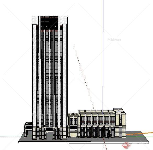 现代多层+高层办公楼建筑设计su模型[原创]