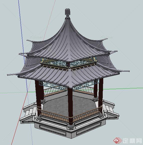 中式重檐亭设计SU模型