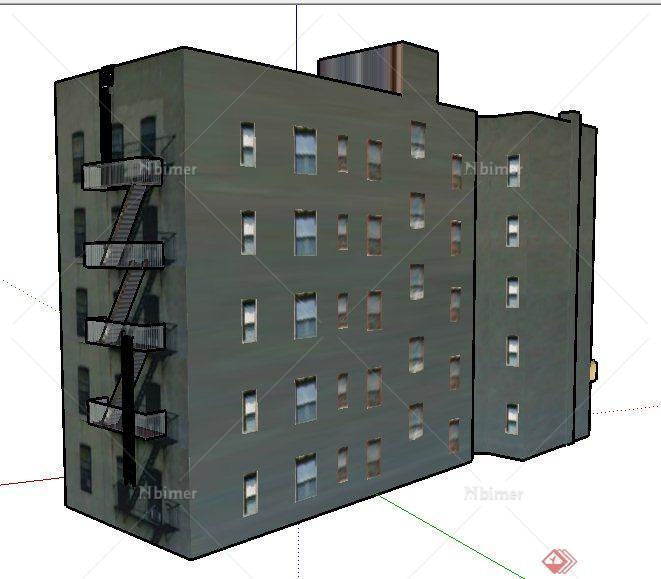 现代风格5层公寓建筑设计su模型
