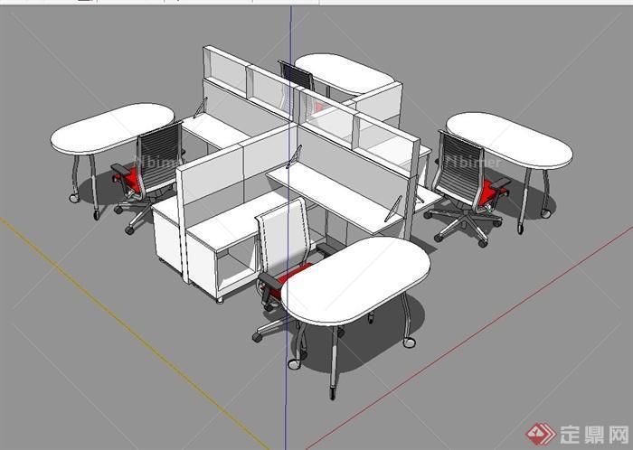 某企业室内办公桌椅组合设计SU模型[原创]