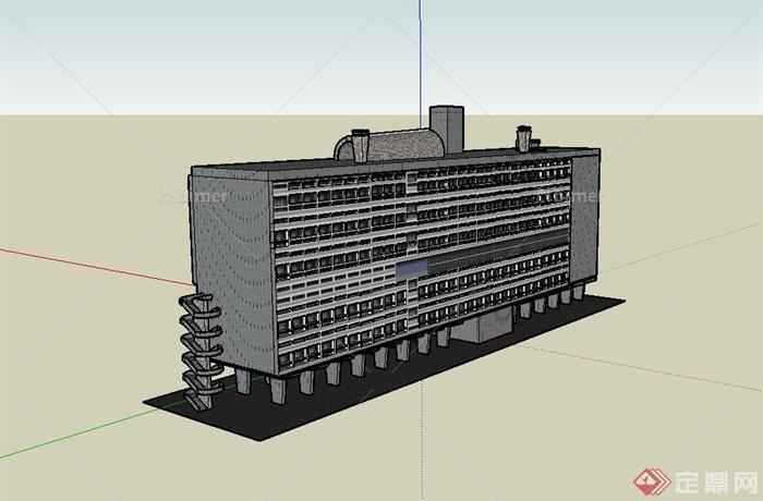 某现代多层公寓楼建筑设计su模型