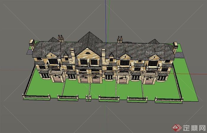 英式联排别墅住宅建筑设计su模型[原创]