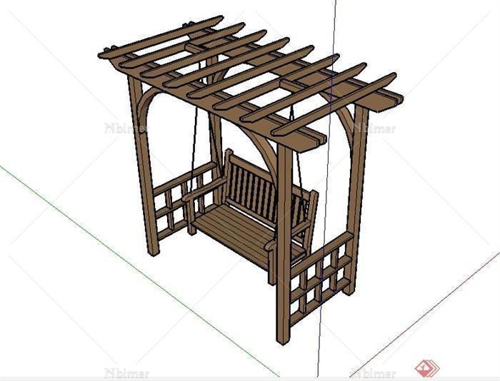 木廊架与秋千椅组合设计SU模型