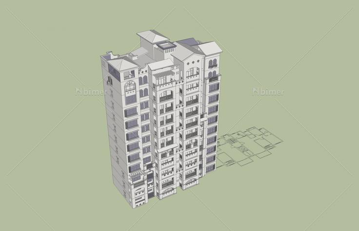 欧式高层住宅楼(39941)su模型下载