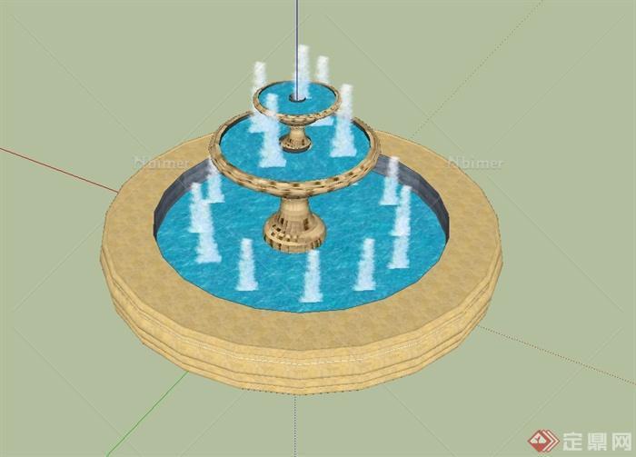 某欧式风格水钵水景喷泉设计su模型[原创]