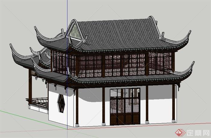 古典中式综合茶室建筑设计SU模型