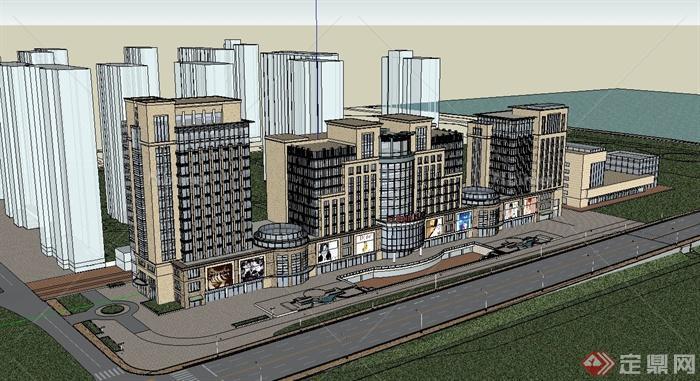 新古典办公楼建筑、商业街设计su模型