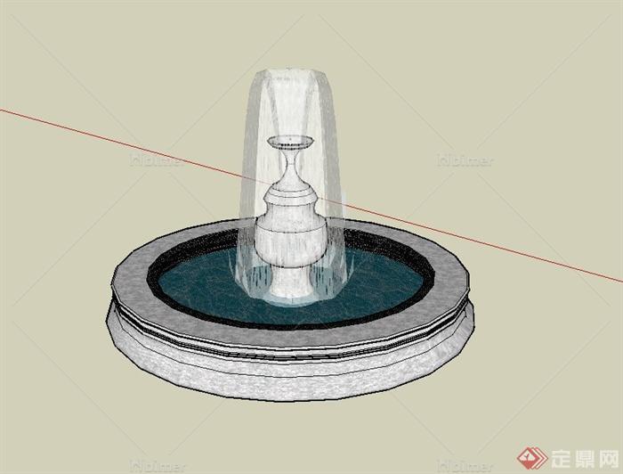 欧式圆形喷泉水池设计su模型
