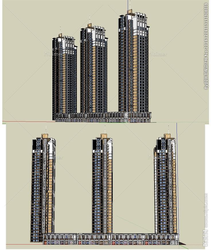 居住高层公寓建筑草图大师SU模图片