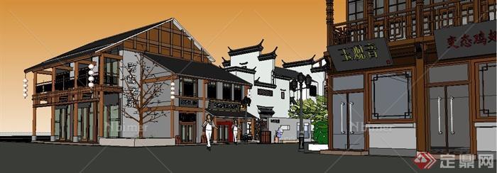 中式风情商业街建筑设计su模型[原创]