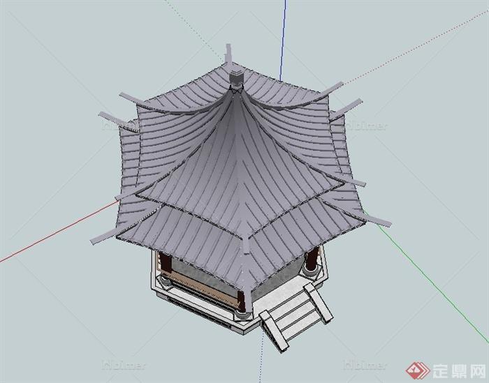 古典中式六角重檐带斗拱亭设计SU模型