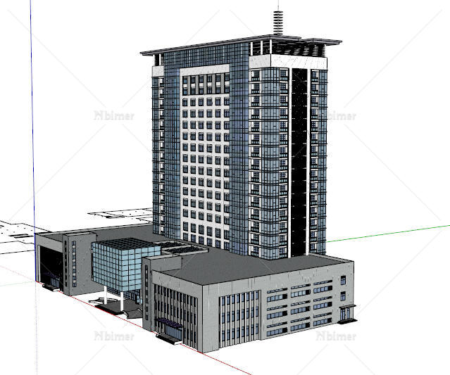 现代某高层独栋银行办公大楼建筑设计SU模型[原创