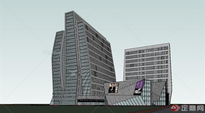 某现代风格高层商业办公综合建筑楼设计SU模型[原