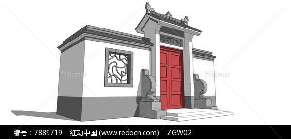 中式别墅大门模型