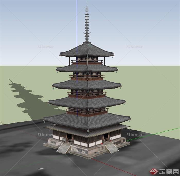 中国古典中式多层塔楼建筑设计su模型[原创]