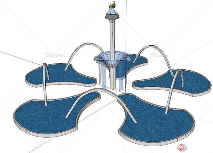 园林景观花瓣喷泉水景su模型