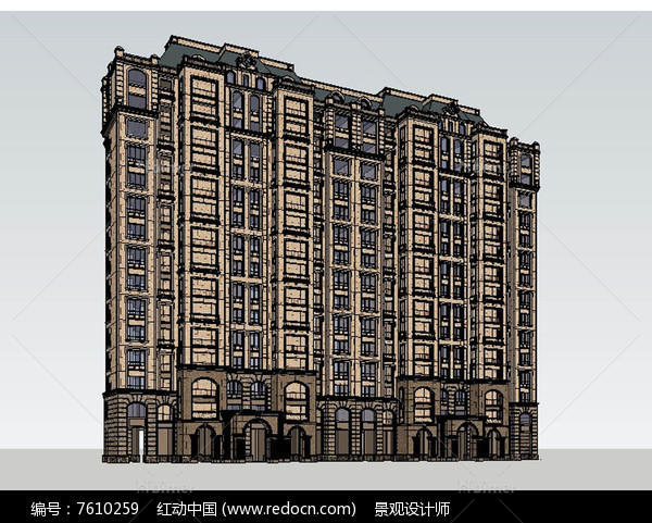 法式高层精品建筑草图大师SU模型