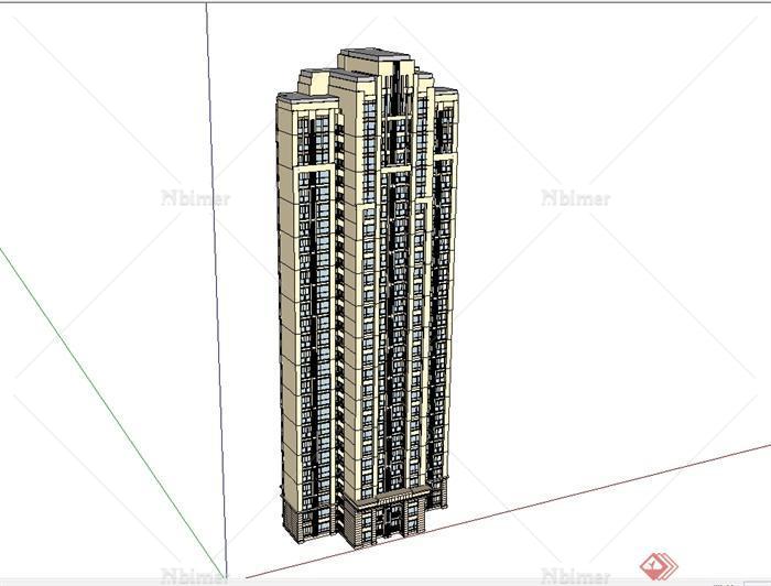 某现代风格高层完整详细居住建筑楼设计su模型[原