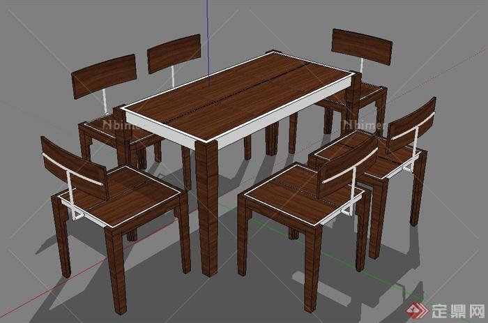 室内木质六人餐桌椅设计SU模型