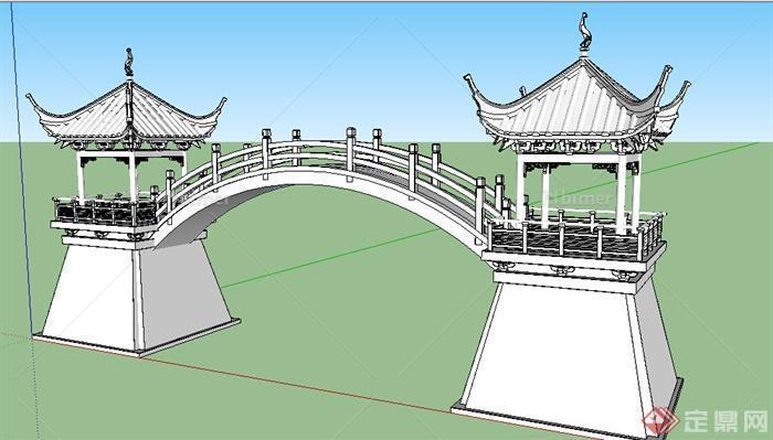 某中式跨虹长亭设计SU模型素材