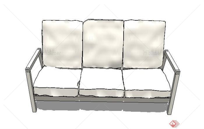 简约白色三人座沙发设计su模型[原创]