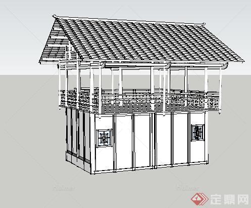 现代中式风格吊脚楼建筑设计SU模型