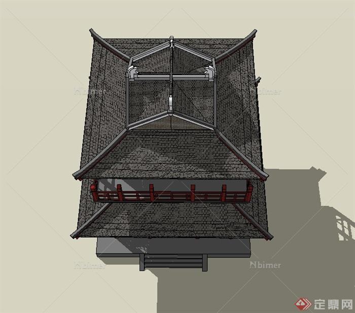 某两层古典中式阁楼建筑设计SU模型