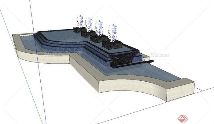 某现代小区入口喷泉水池景观设计su模型