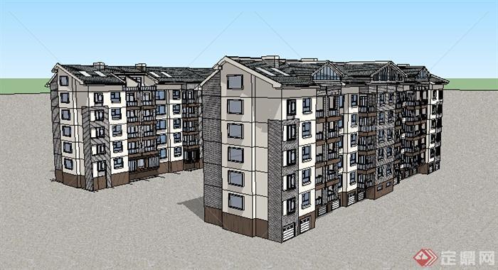 某现代风格多层住宅建筑设计方案SU模型2