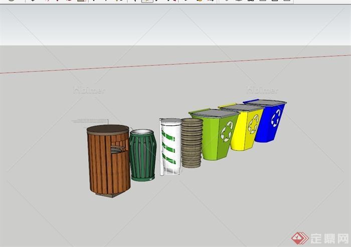 现代风格绿色环保垃圾箱设计su模型[原创]