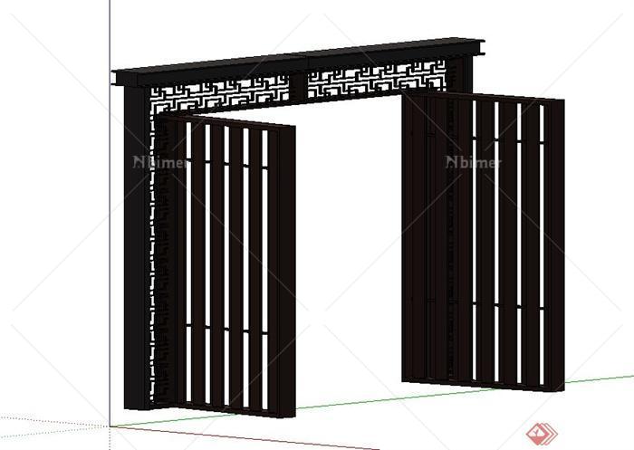 古典中式木质大门设计SU模型