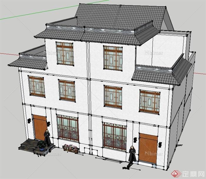 某现代中式农村住宅建筑设计su模型