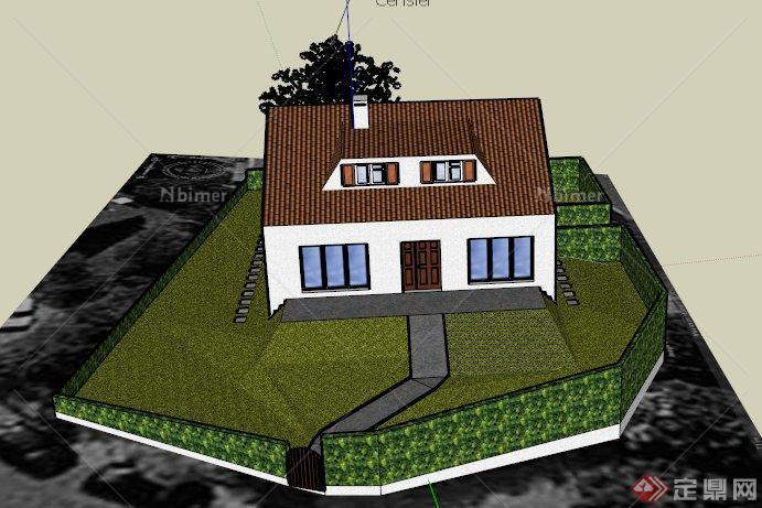 欧式某单层住宅建筑景观设计SU模型