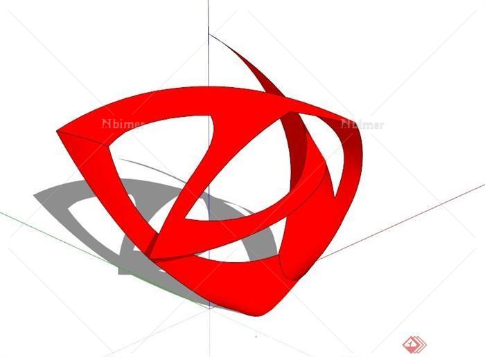 红色镂空抽象雕塑设计SU模型素材[原创]