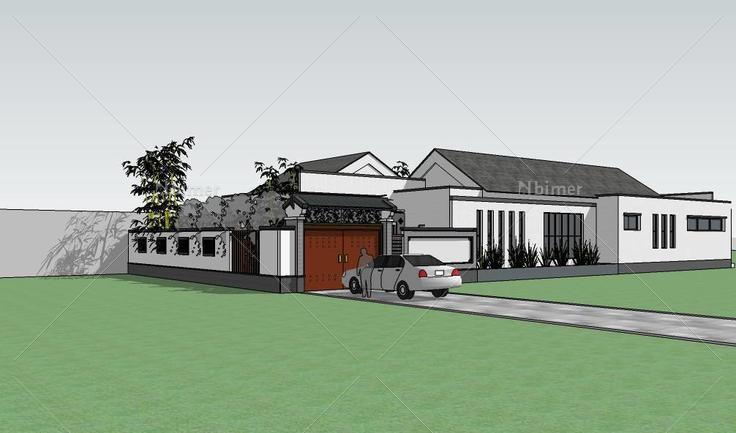 中式风格小别墅建筑模型(133417)su模型下载
