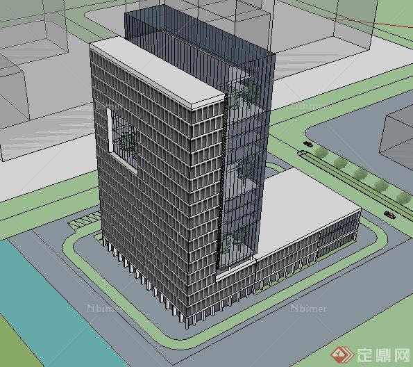 现代高层办公楼单体建筑su模型[原创]