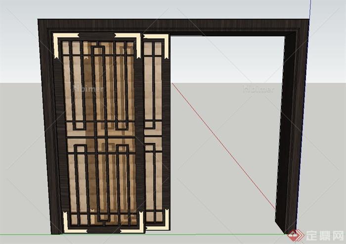室内木质隔断推拉门设计SU模型