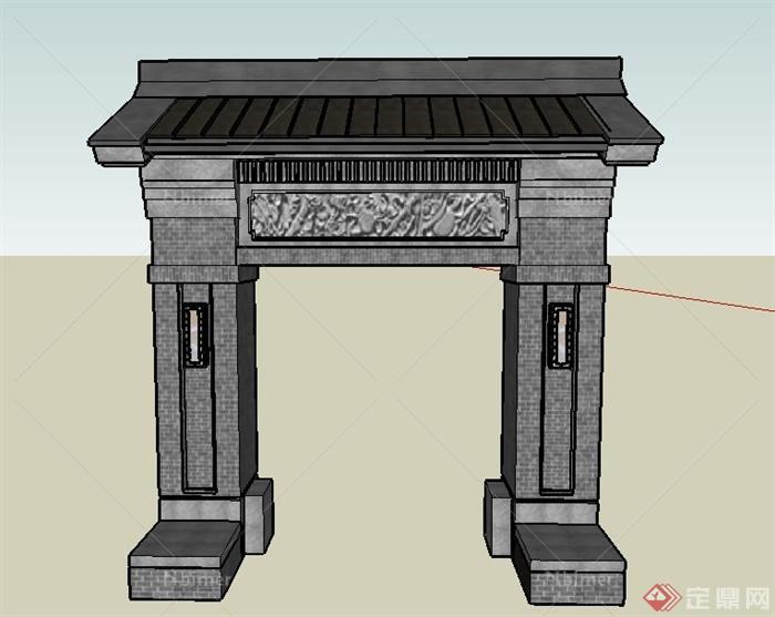 古典中式建筑节点门廊设计SU模型