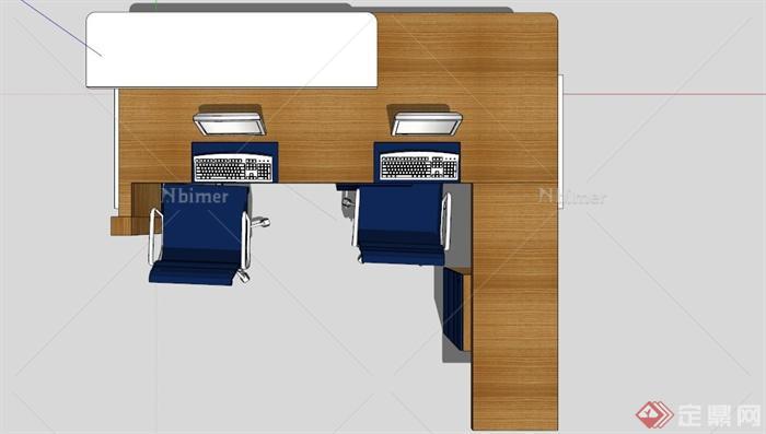 两人办公桌椅组合设计SU模型[原创]
