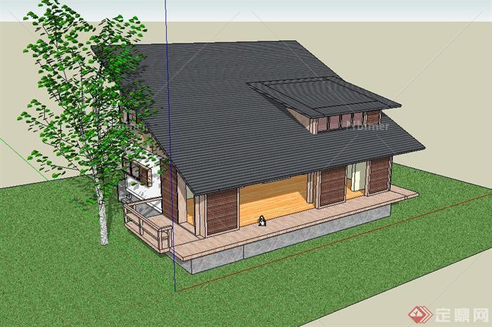 木屋式别墅建筑设计sketchup模型