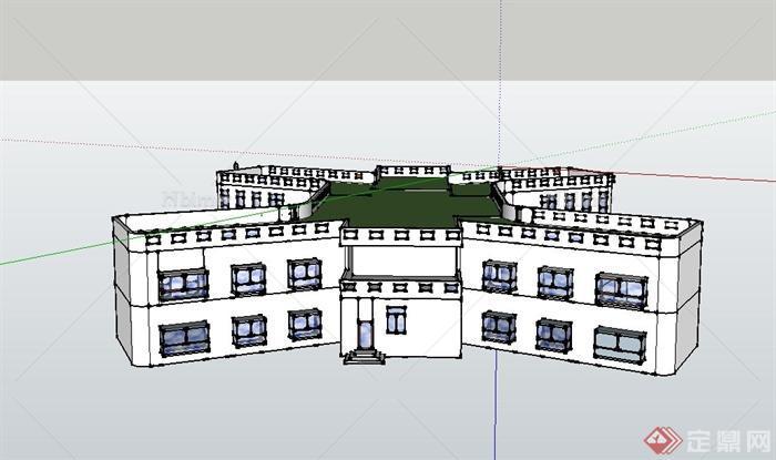 现代米字型两层幼儿园建筑设计SU模型