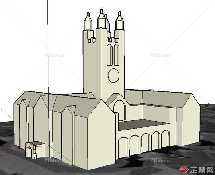 欧式教堂建筑设计su概念模型
