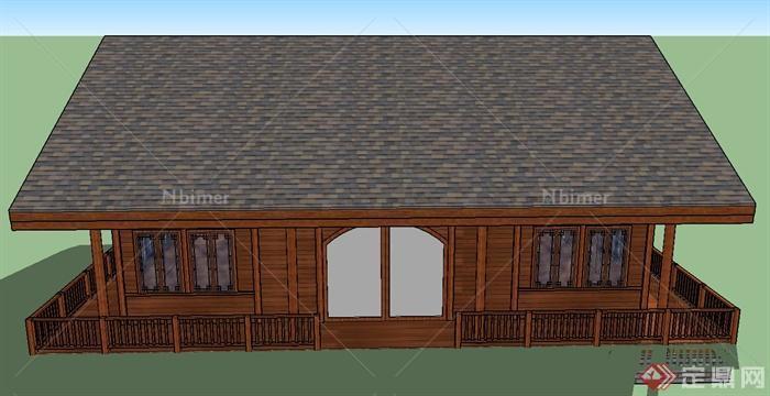 某两层水库精致住宅木屋建筑设计SU模型