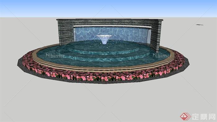 某现代圆形景墙喷泉水池设计su模型