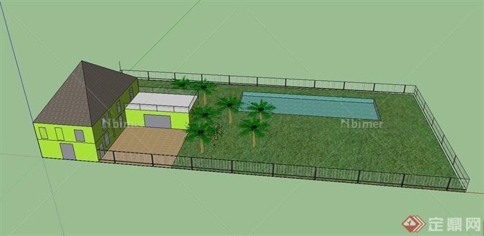 某带车库露台住宅建筑设计SU模型