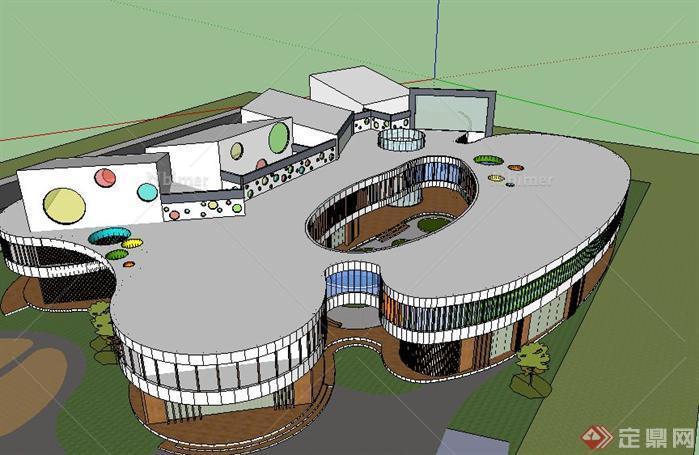 一个造型新颖幼儿园教学楼建筑方案SU精致设计模