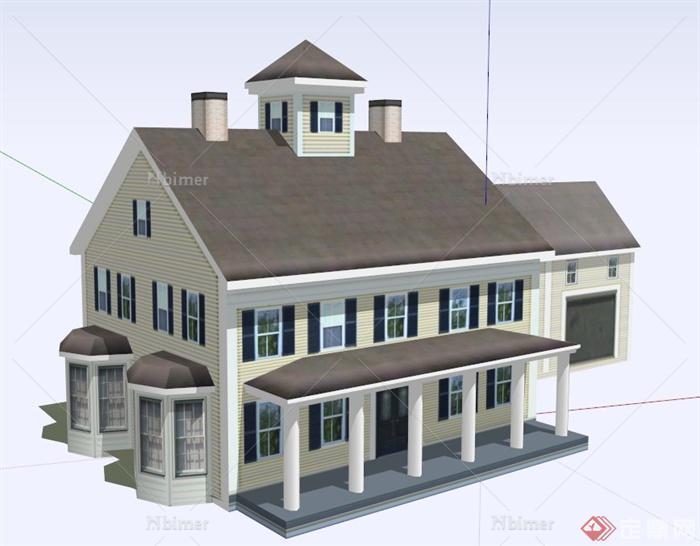 一栋棕色别墅建筑设计SU模型