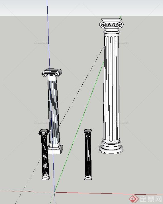 四棵欧式风格罗马柱设计SU模型