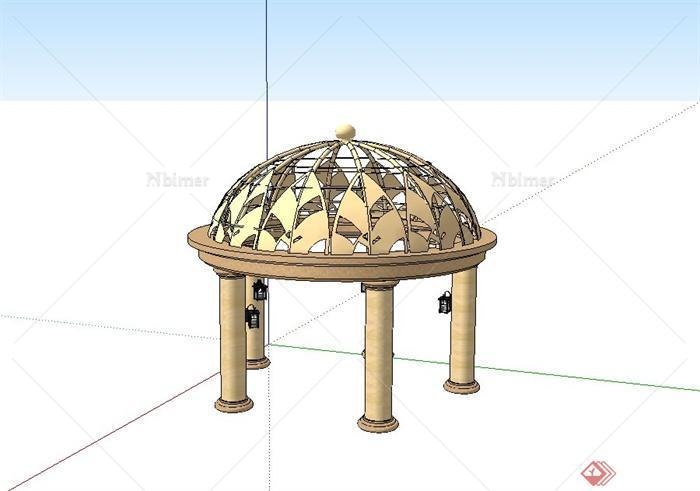 某小区欧式圆顶廊亭设计su模型