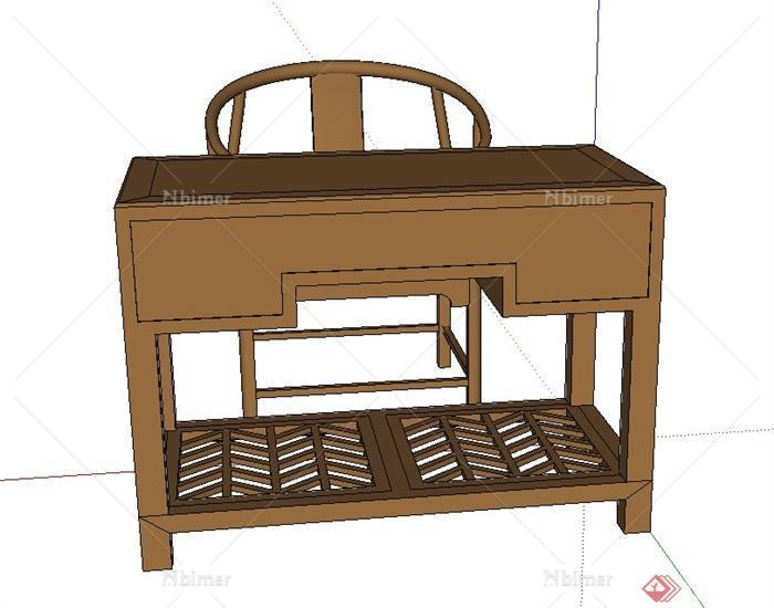 中式家具木质桌椅设计SU模型[原创]